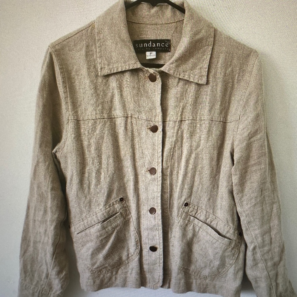 Sundance Neutral Taupe Linen-Blend Button Front Jacket